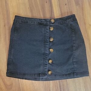 Free People Black Button-Front Denim Mini Skirt
